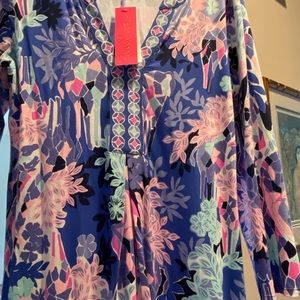 NWT Lilly Pulitzer Melli Giraffic Park floral knit dress size M in Iris Blue.